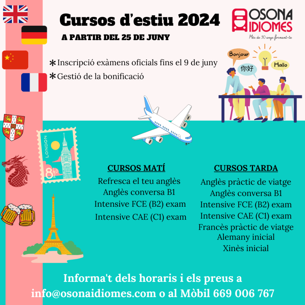 Informació dels cursos d'estiu ADULTS.